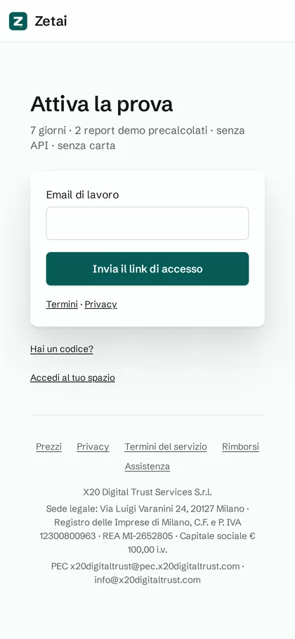 Registrazione a Zetai su telefono
